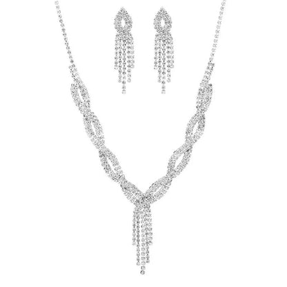 Elegant Women's Jewelry Set Rhinestone Tassel V-Necklace Earrings Zircon Bracelet Bridal Wedding Accessories Party Gift