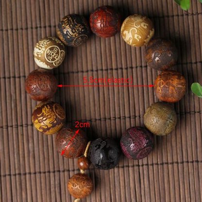 Classic 20mm Handmade Wood Carved Beaded Bracelet With Pendant For Men And Women Jewelry Gift