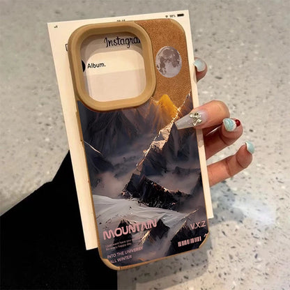 For iPhone 17 16 Pro Max 15 14 13 12 11 Case Mountain Motif Lake Scenery Cover For iPhone XS Max XR X 16 Plus Faux Leather Funda