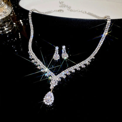 Women Fashion Necklace Earrings Set Rhinestone Wedding Accessories Bridal Lady Dangle Earring Pendant Elegant Jewellery Sets