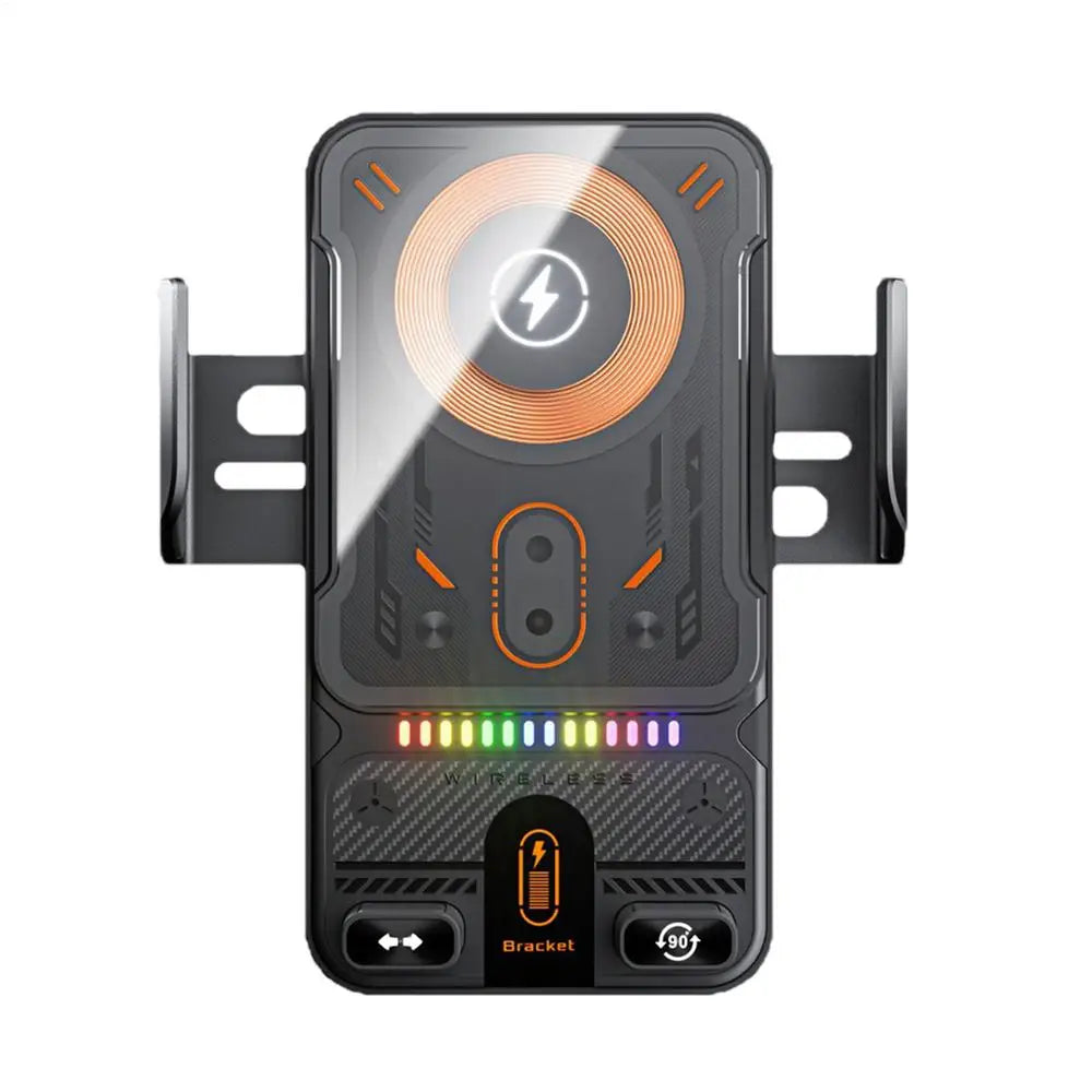 Car Air Vent Electric Rotating Opening Closing Phone Holder Fast Charging 15W Wireless Charger Dua l Coil RGB Light Smart Phones