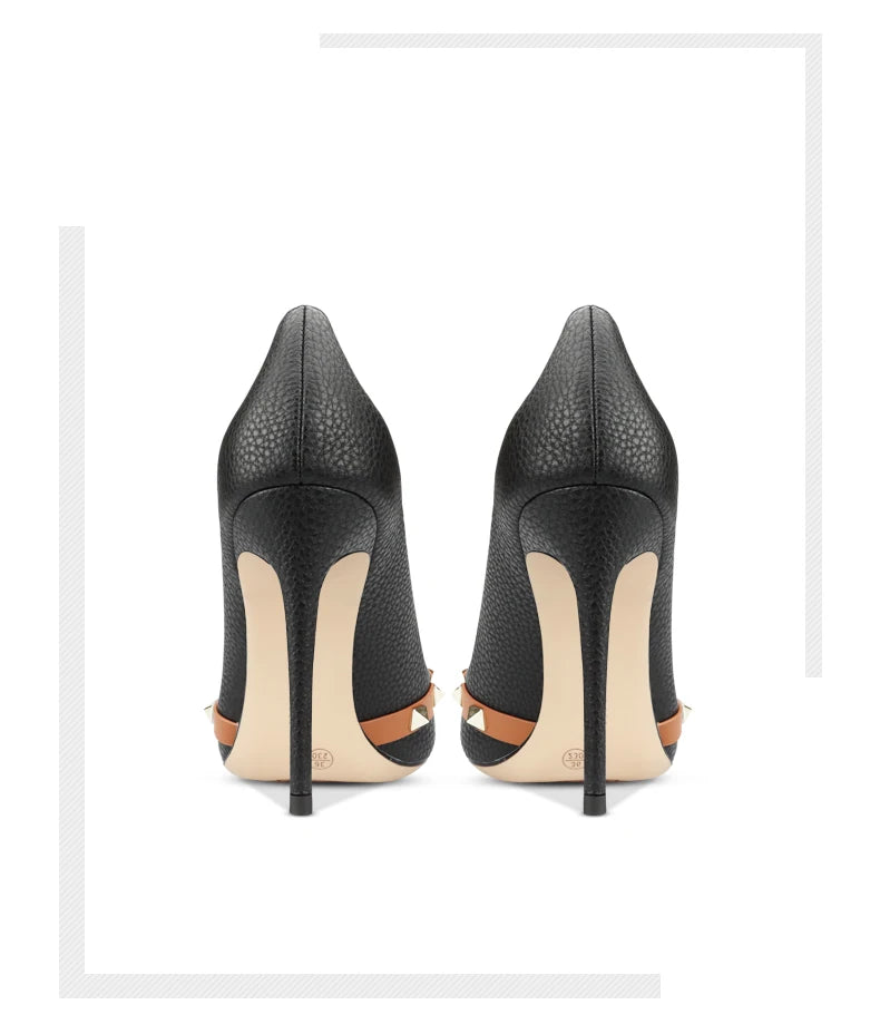 Patent Leather 2025 Star Style Luxury Rivets Women Shoes High Heels Pointed Toe Pumps Wedding Shoes Evening Dress Shoes 34