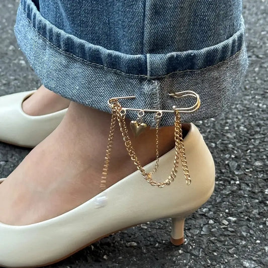 Ingemark Exquisite Elegant Imitation Pearls Pendant Anklet Women Vintage Simple Gold Color Heart Metal Thin Foot Chain Jewelry