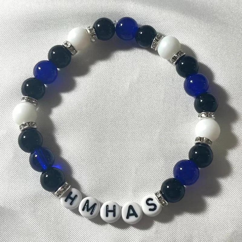 Handmade Blue and Black Beaded Bracelet | Y2K Celebrity Charm Jewelry | Alphabet Personalized Bracelet