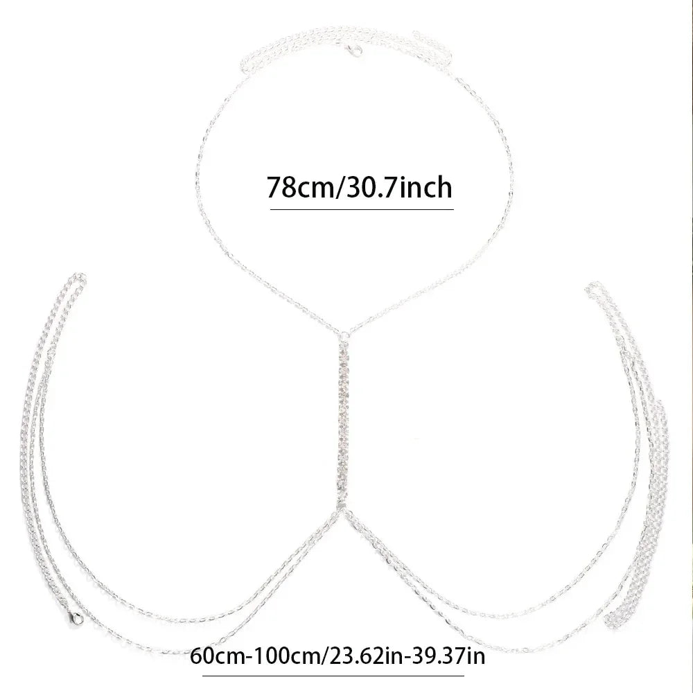 Simple Chest Chain Jewellery Harness Rhinestone Bra Bikini for Women Belly Waist Chain Body Sexy Lingerie Luxury Top Gift