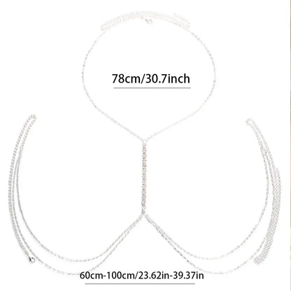Simple Chest Chain Jewellery Harness Rhinestone Bra Bikini for Women Belly Waist Chain Body Sexy Lingerie Luxury Top Gift