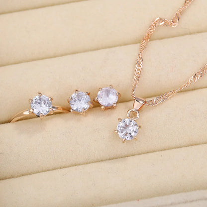 5Pcs Elegant Crystal Jewelry Set Zirconia Ring Necklace Bracelet Earrings Simple Set Jewelry Fashion Versatile Trendy Jewelry