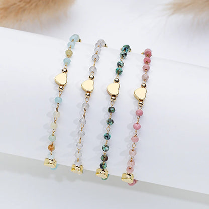 Natural Stone Bracelet on Hand for Women Fashion Jewelry  Handwork Chain Bangle  Heart Design