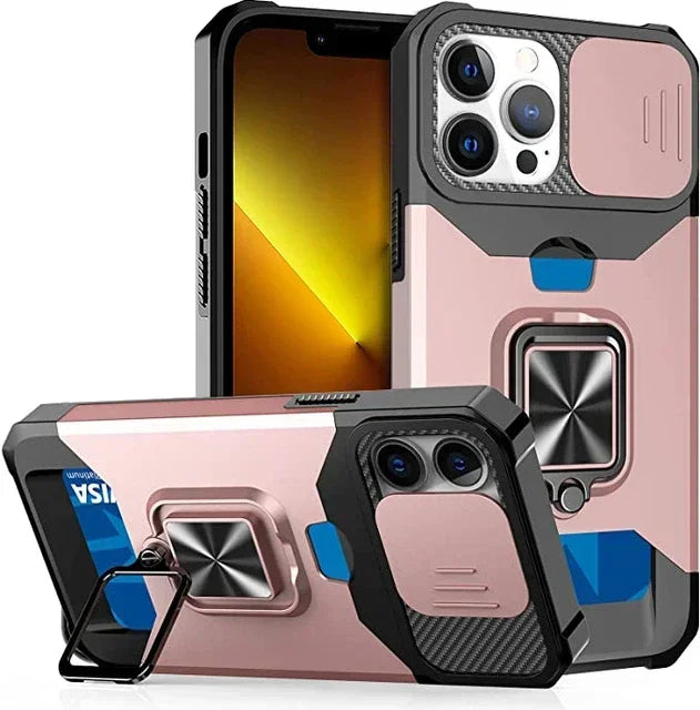 Case For iPhone 17 16 15 14 13 12 Pro Max Plus 8 7 Plus Mini Heavy Duty Protection With Sliding Camera Cover And Card Clip Cover
