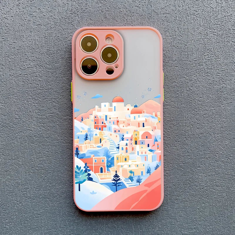Rural Building Snow Scenery Phone Case For iPhone 16 15 Pro Max Plus 14 13 Pro Max 12 Mini 11 XS X XR 7 8 Plus Shockproof Covers