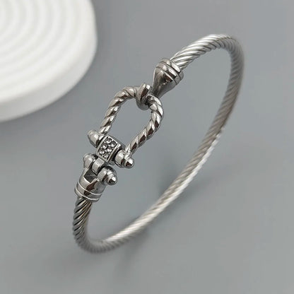New steel wire button pattern horseshoe gold-plated stainless steel bracelet 18K, high quality waterproof couple bracelet, wife