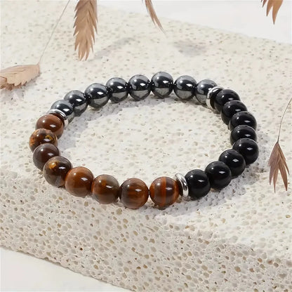 Triple Protection Bracelet:Tiger Eye, Black Obsidian, & Hematite 8mm Round Protection Crystals (Gemstone Stretch Bracelet)