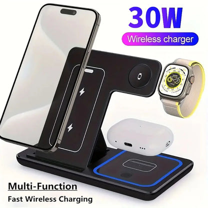 Dock Station Charge Foldable Wireless Charger Stand 3 in 1 LED Wireless Charger