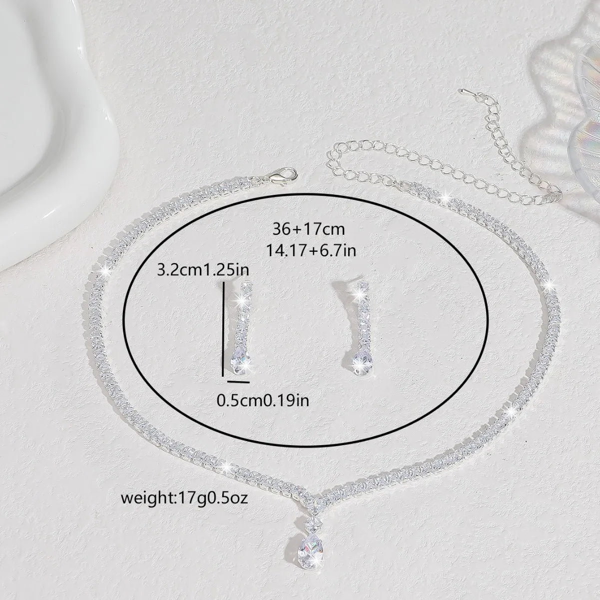 Cross-Border Jewelry, Women'S Fashion Water Drop Crystal Zircon Necklace Earrings Set, Bride Wedding Dress Accessories