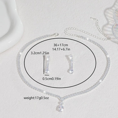 Cross-Border Jewelry, Women'S Fashion Water Drop Crystal Zircon Necklace Earrings Set, Bride Wedding Dress Accessories