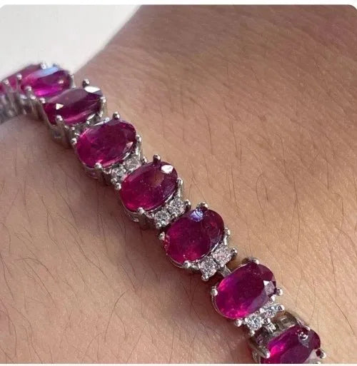 Exquisite Natural Ruby Bracelet for Women Jewelry Real 925 Silver Platinum Plated Many Gems Birthday Gift Shiny for U Good Luck