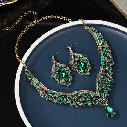 European-Style Bridal Jewelry Set Baroque Crystal Pendant Grand Necklace and Earrings Set Banquet Fashion Jewelry for Women