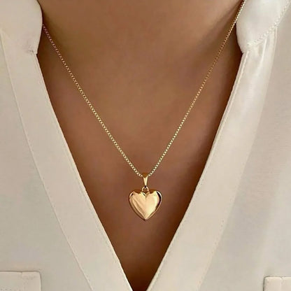 Glossy Gold Plated Metal Love Heart Dangle Earrings Necklace Jewelry Set for Women Simple Dainty Daily Wear Outfit Accessories