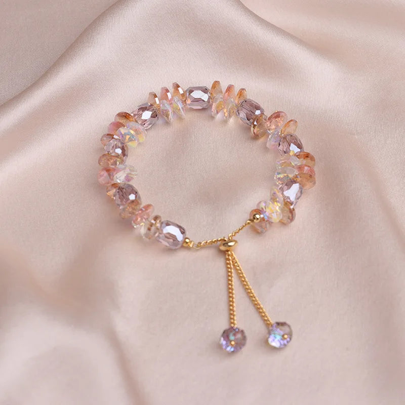 Charming Crystal Bracelet for Women with Adjustable Pull Design Colorful Bead Fashion Jewelry Stylish and Shiny Hand Accessories