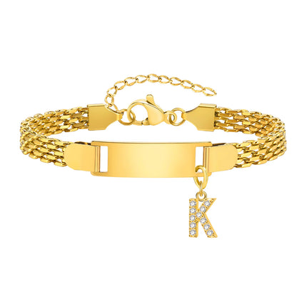 Personalized Engrave ID Name Custom Bracelet for Women Girl, Initial A-Z Letter Alphabet Pendant Stainless Steel Jewelry Gift