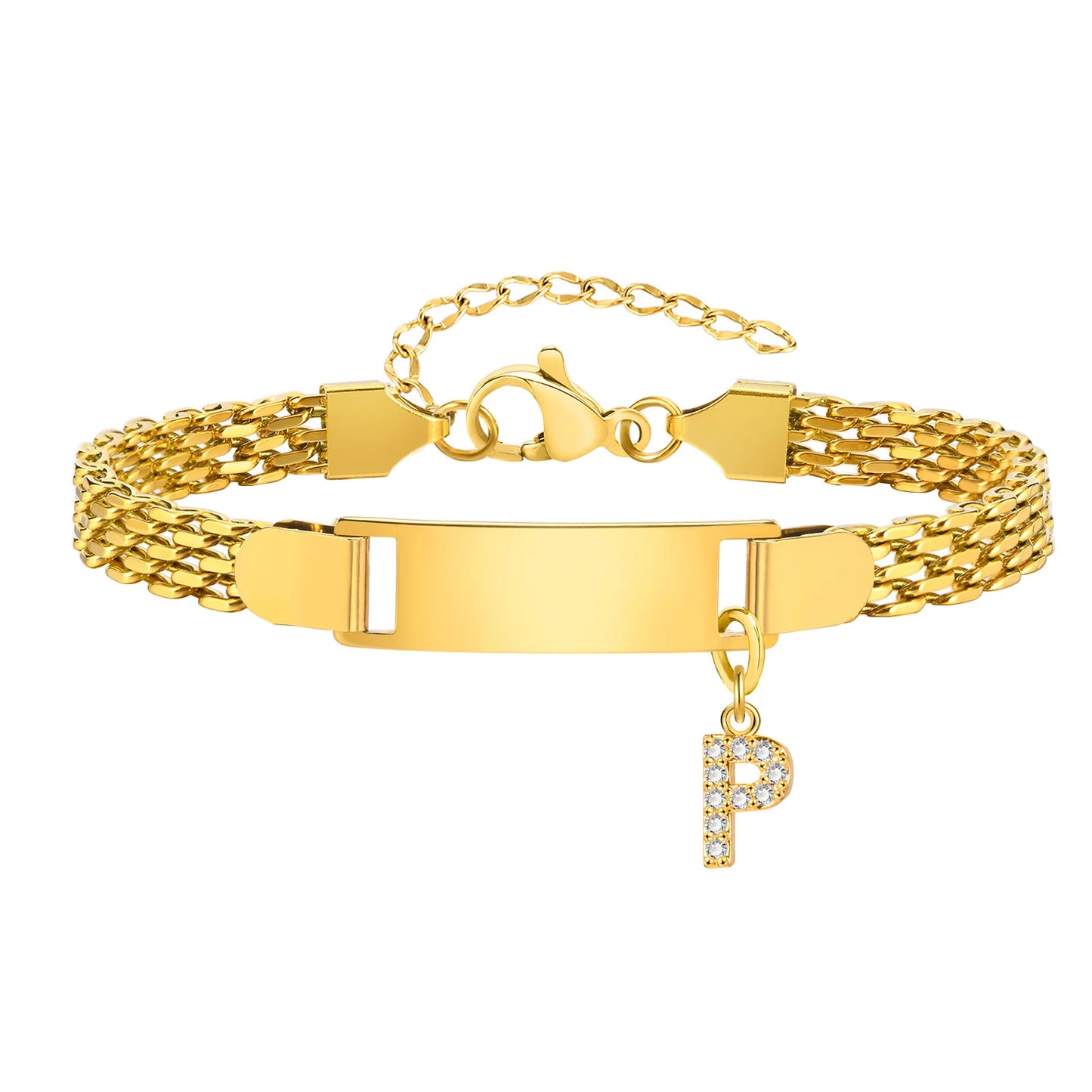 Personalized Engrave ID Name Custom Bracelet for Women Girl, Initial A-Z Letter Alphabet Pendant Stainless Steel Jewelry Gift