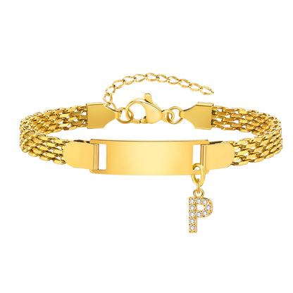 Personalized Engrave ID Name Custom Bracelet for Women Girl, Initial A-Z Letter Alphabet Pendant Stainless Steel Jewelry Gift