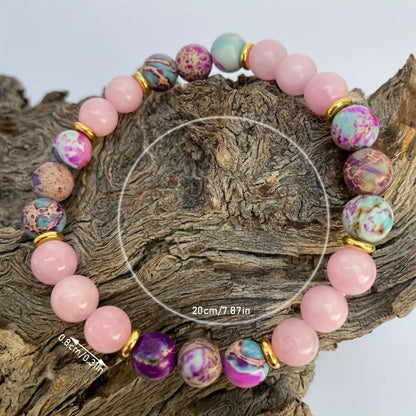 Attract Love Bracelet Women's Colorful Imperial Jasper and Rose Quartz Beaded Bracelets