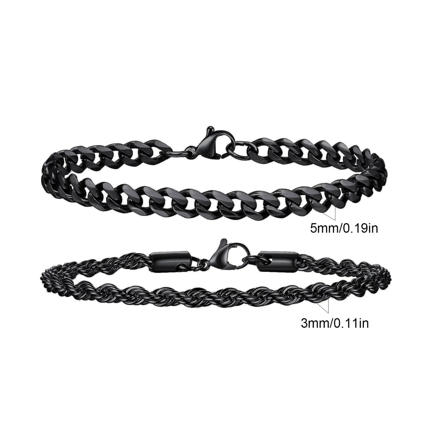 2pcs Men's Chain Bracelets,Stainless Steel Silver Gold Black Color Twist Rope Chain Wristband,Trendy Cuban Link Chains Gift