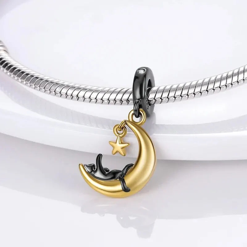 New 925 Sterling Silver Black Cat Charms Beads Fit Pandora 925