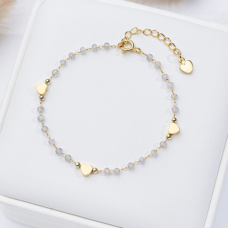 Natural Stone Bracelet on Hand for Women Fashion Jewelry  Handwork Chain Bangle  Heart Design