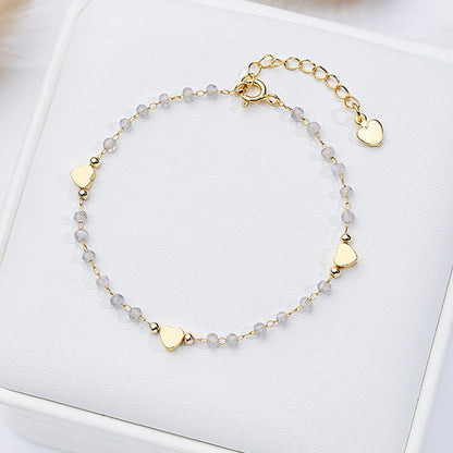 Natural Stone Bracelet on Hand for Women Fashion Jewelry  Handwork Chain Bangle  Heart Design