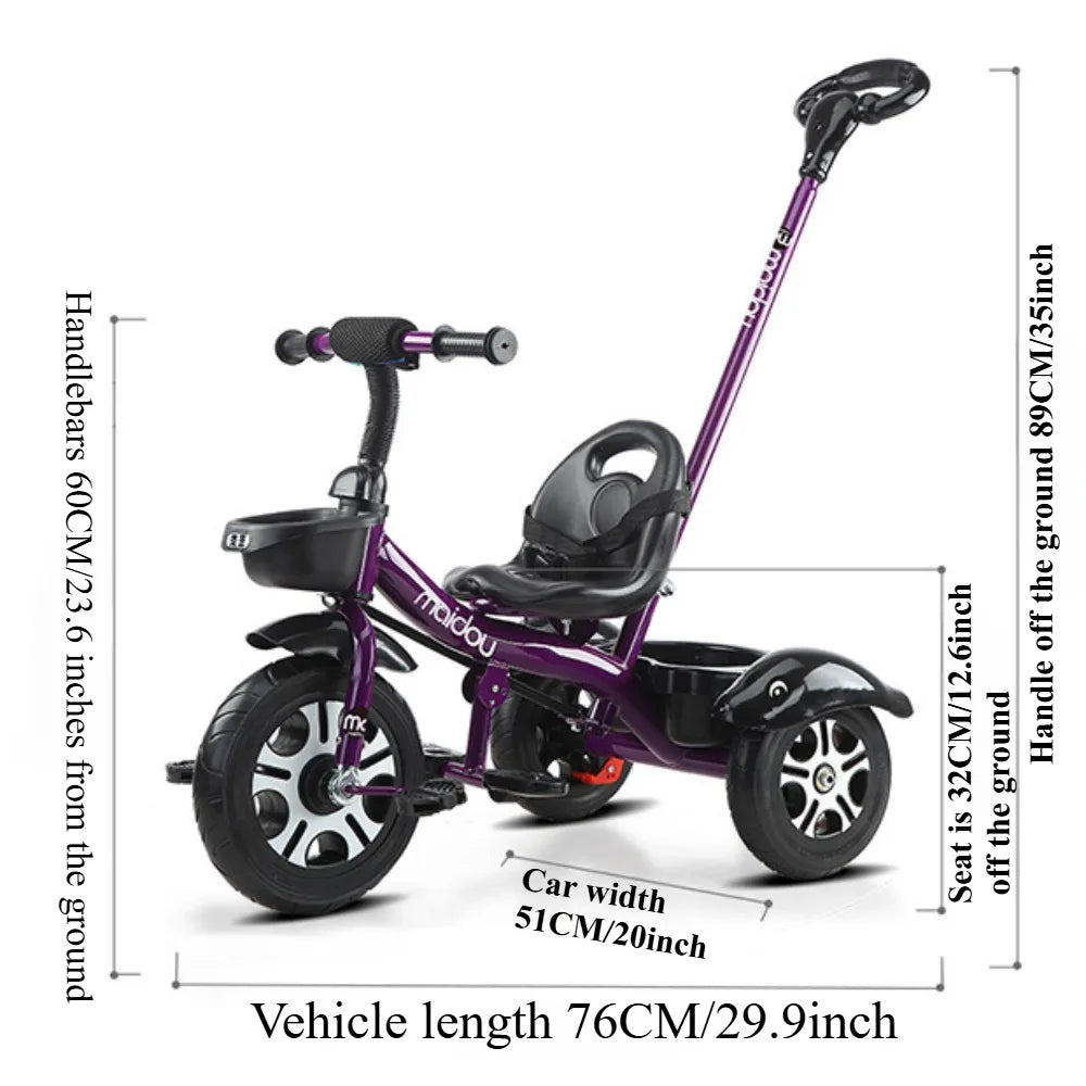 2 in 1 Toddler Tricycle for Kids Trike with Push Handle Adjustable Seat Storage Baskets Balance Bike Birthday Gift for Boy Girl