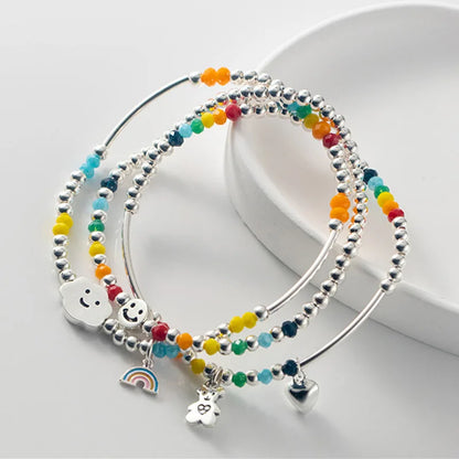 925 Sterling Silver Bracelet Wholesale Colored Hand Beads Smiling Face Rainbow Cloud Love Little Bear Beads Handicraft Gift