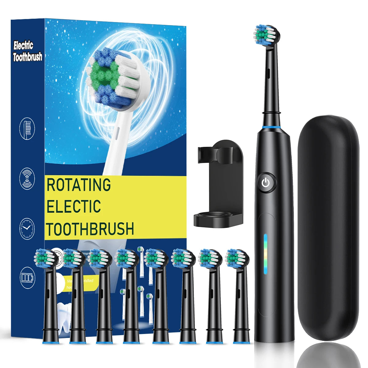 Electric Toothbrush Intelligent 5 Modes Cleaning Teeth Brush Waterproof Rotary Electric Toothbrush with 8 Brush Head