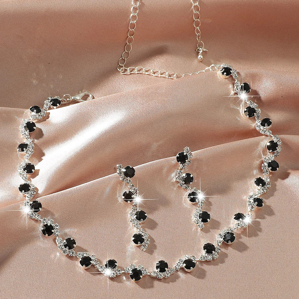 BLIJERY elegant royal blue crystal rhinestone choker necklace earrings jewelry set charm vintage wedding accessories for women