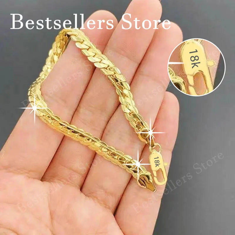 925 Sterling Silver, 18K Gold, 5mm Embossed Bracelet - Fashionable for Men and Women, Charming, Wedding Gifts and Jewelry