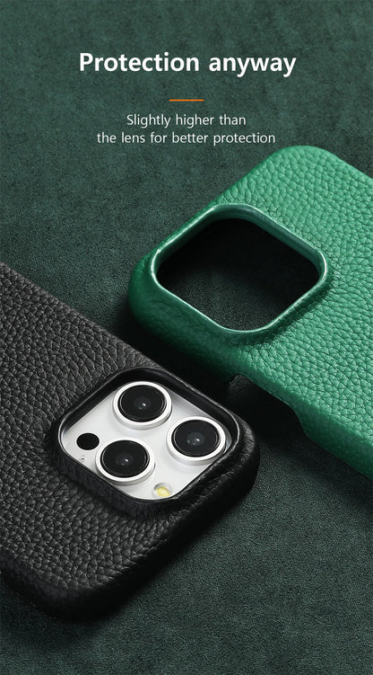 for Magsafe Case for iPhone 17 15 16 Pro Max Air 17Pro Natural Cowhide Lychee Leather Magnetic Protector Luxury Phone Back Cover