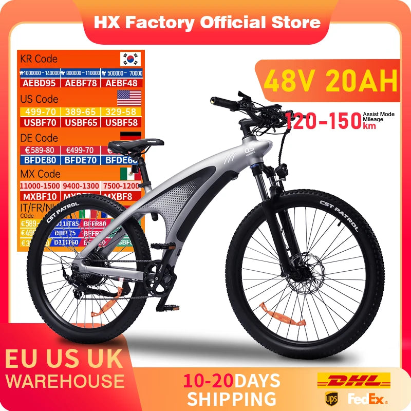 HX Q5 e bike Adults electric bike 48V 20AH 27.5 Inch  Electric bicycle City Electric bike E Bikes Mountain ebike
