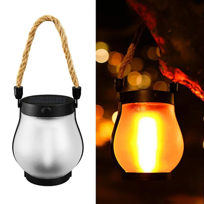 Camping Lamp Solar Flame Lights Garden Lantern Flickering LED Light Decorative Yard Decor with Rope Rechargeable Camping Lamp
