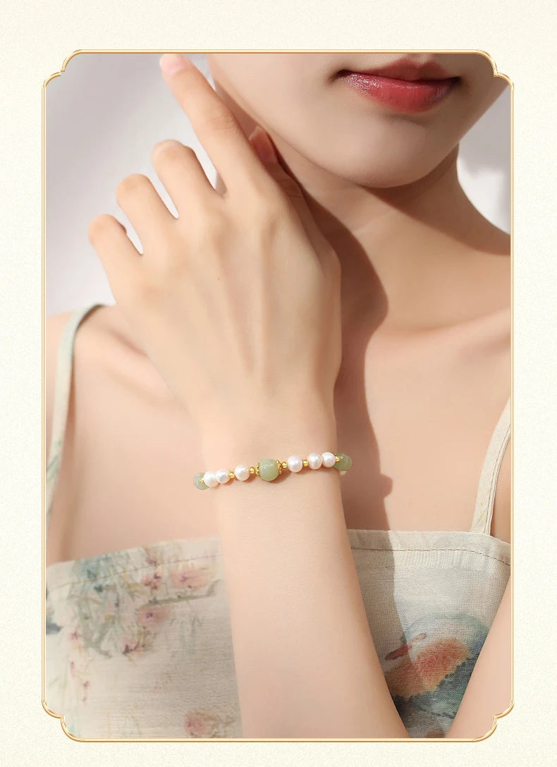 Jades Jewelry For Wedding Women Girlfriend Christmas Gifts Agates Elastic Bangle Bracelets Green Stone Beads Bracelet Crystal