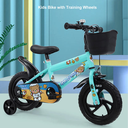 12" Kids Bike with Training Wheels for 2-6 Years Old, High Carbon Steel Frame Adjustable Seat & Handlebars
