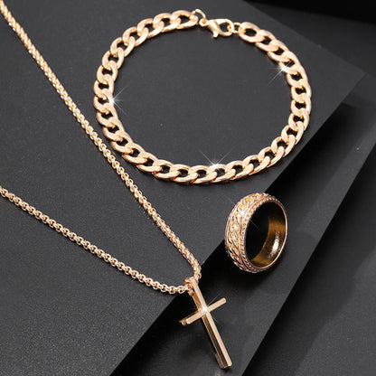 Men's 3pcs Fashion Alloy Jewelry Set - Cross Pendant Necklace,