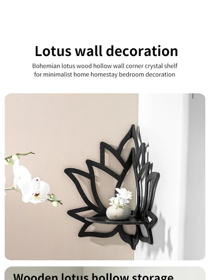 Wooden Lotus Hollow Decorative Rack Aromatherapy Organiser Essential Oil Candle Holder Wall Mounted Shelf Corner Shelf