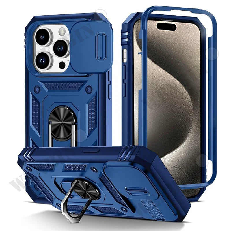 Case For iPhone 17 16 16e 15 14 13 12 11 Pro Max Plus Mini XS XR 8 Plus 8 7 SE Heavy Duty with Camera 360 Degree Kickstand Cover