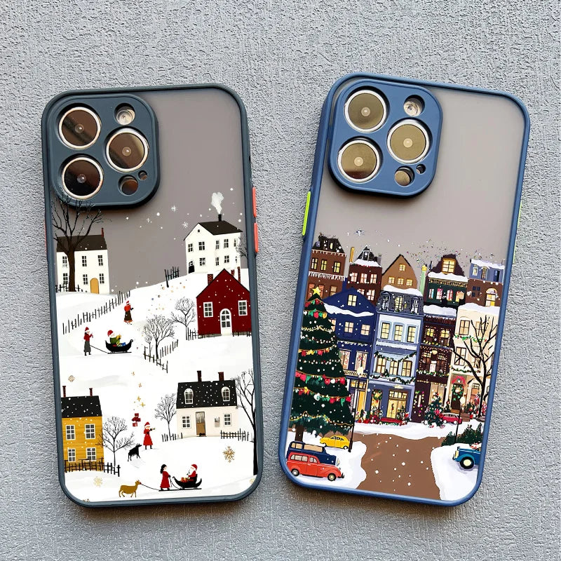 Rural Building Snow Scenery Phone Case For iPhone 16 15 Pro Max Plus 14 13 Pro Max 12 Mini 11 XS X XR 7 8 Plus Shockproof Covers