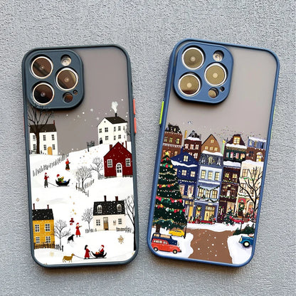 Rural Building Snow Scenery Phone Case For iPhone 16 15 Pro Max Plus 14 13 Pro Max 12 Mini 11 XS X XR 7 8 Plus Shockproof Covers