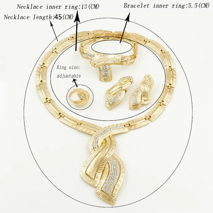 Indian Jewelry Set for Women Dubai Gold Color Jewellery Crystal Necklace Hoop Earrings Italian Bridal Jewelry Sets Wedding