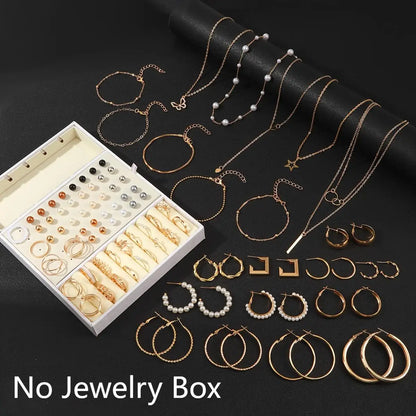 92Pcs Women's Fashion Jewelry Set Contain Hoop Earrings、Stud Earrings、Bracelet、Necklace and Ring，Versatile Daily Jewelry