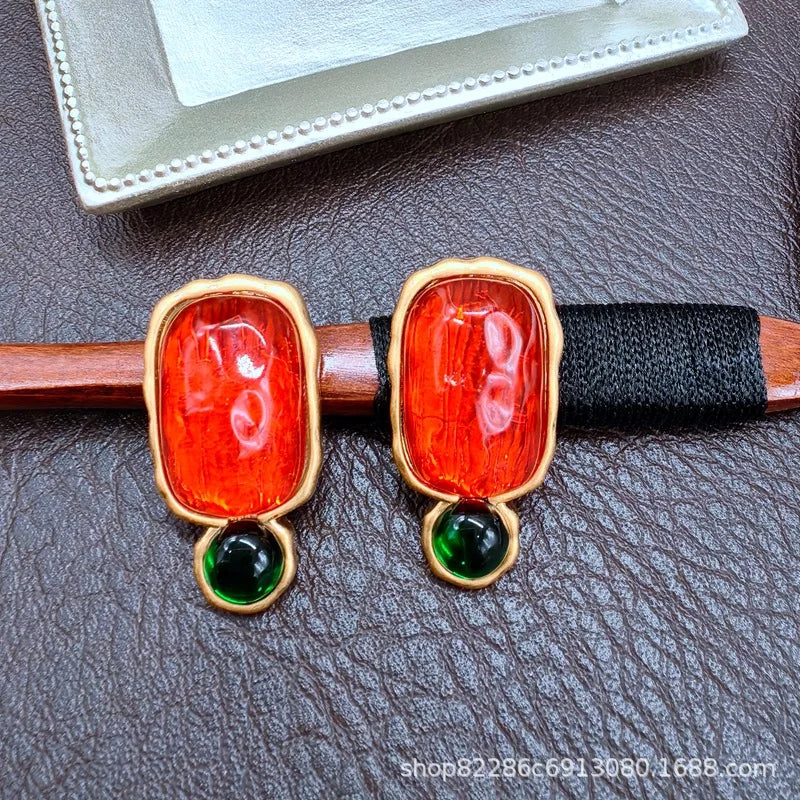 Jelly translucent gemstone earrings fashion luxury high sense 9 earrings female