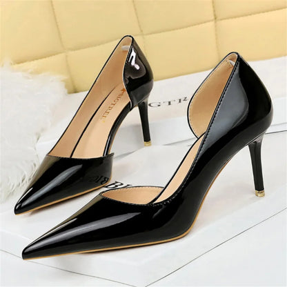 Women 7.5cm 10.5cm High Heels Yellow Pumps Office Stiletto Wedding Bridal Scarpins Short Heels Lady Hollow Party Shoes